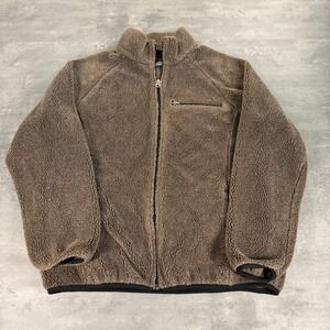 Lands‎ End Fleece Jacket Womens M Brown Deep Pile Full Zip Mock Neck USA Made